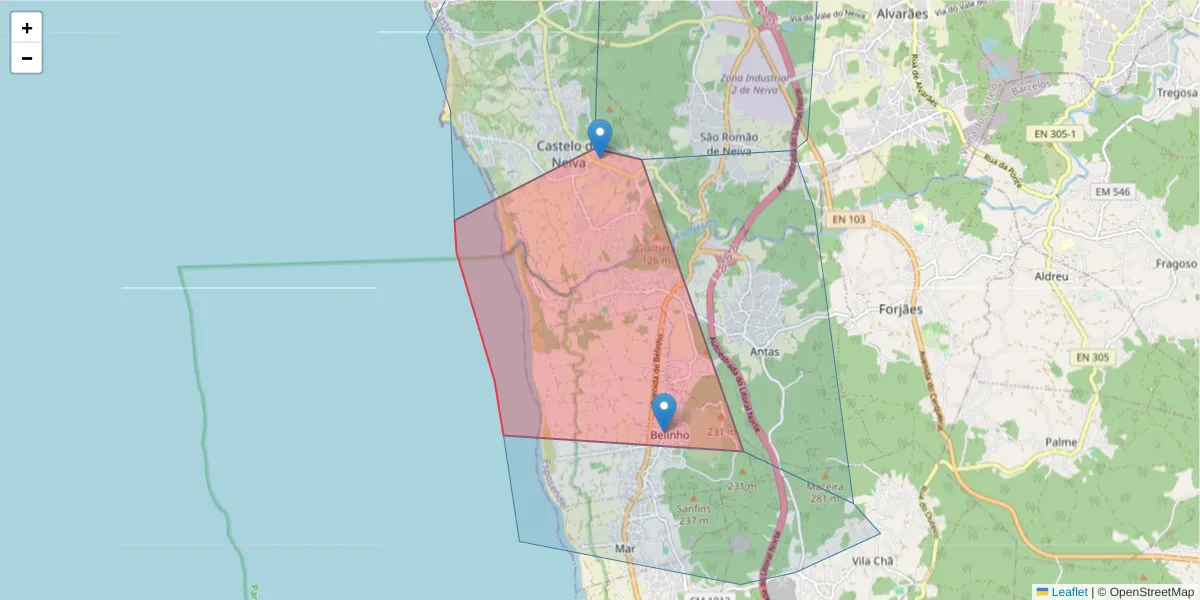Mapa detalhado do código postal 4740-161 com limites, códigos postais vizinhos e agências dos correios
