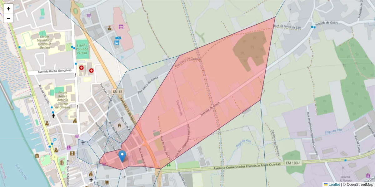 Mapa detalhado do código postal 4740-208 com limites, códigos postais vizinhos e agências dos correios
