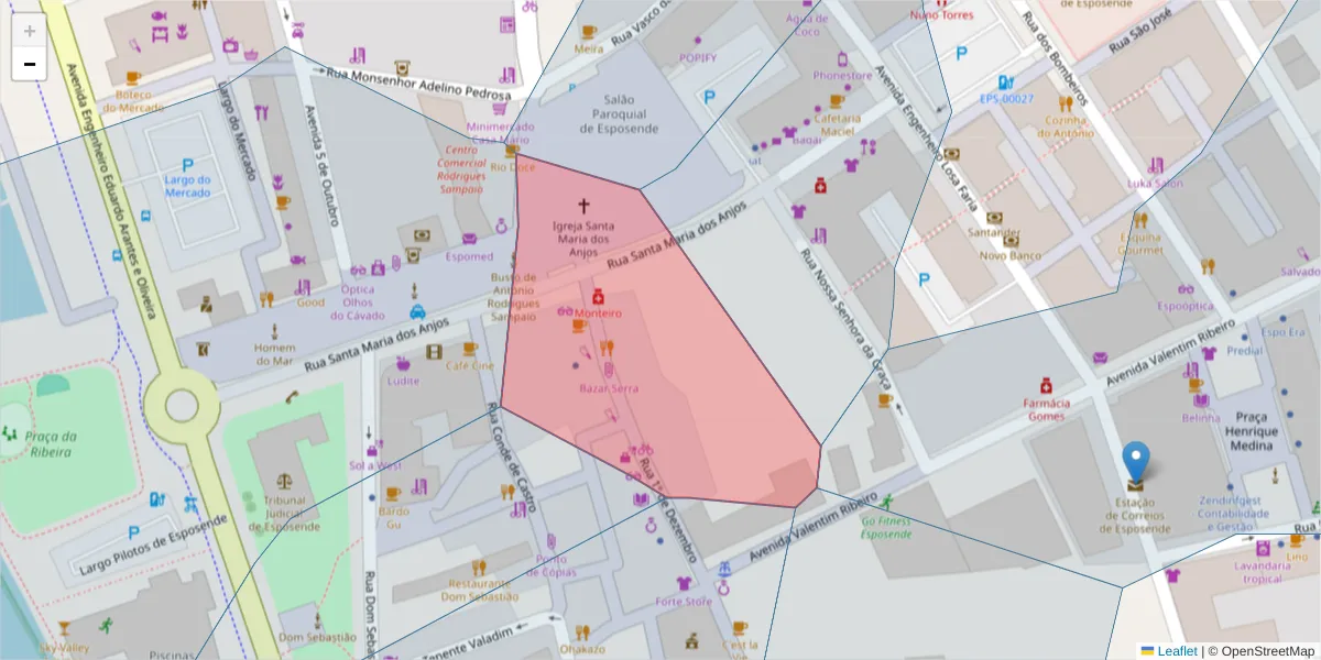 Mapa detalhado do código postal 4740-226 com limites, códigos postais vizinhos e agências dos correios