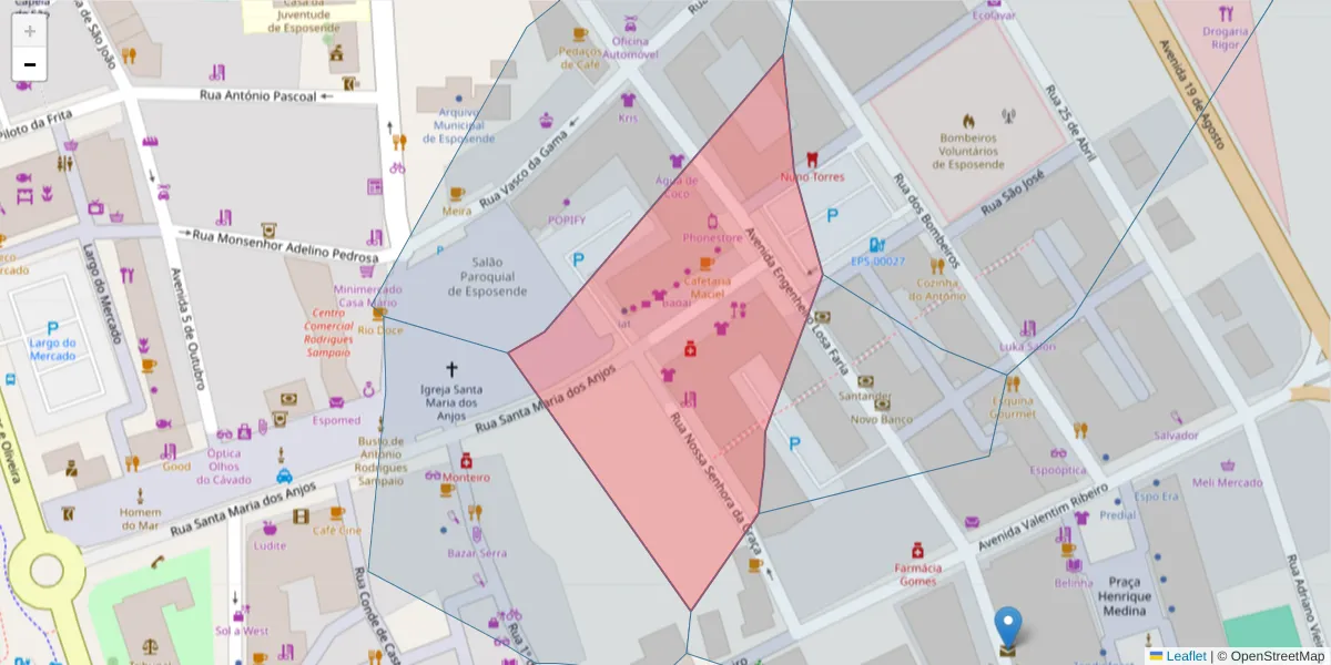 Mapa detalhado do código postal 4740-248 com limites, códigos postais vizinhos e agências dos correios