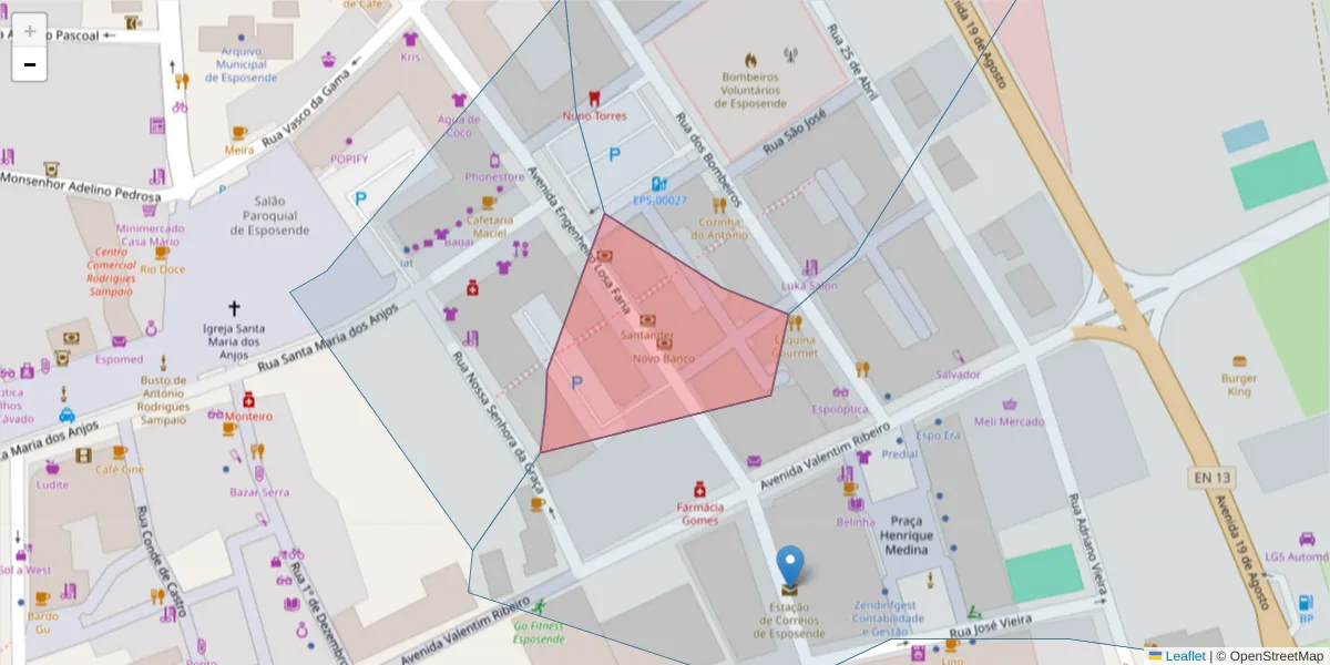 Mapa detalhado do código postal 4740-268 com limites, códigos postais vizinhos e agências dos correios