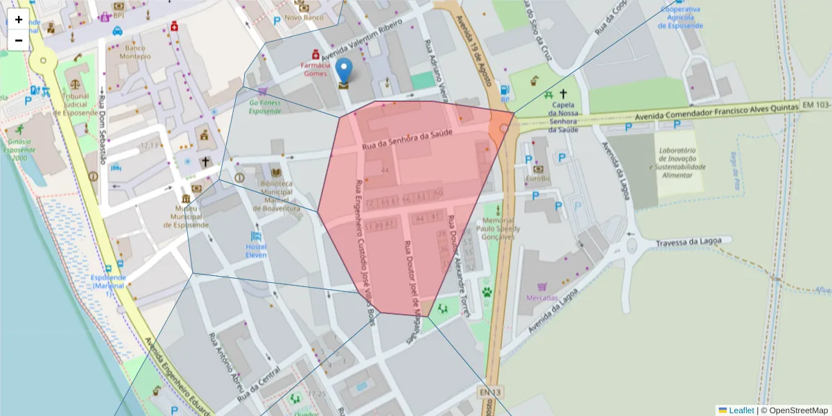 Mapa detalhado do código postal 4740-274 com limites, códigos postais vizinhos e agências dos correios