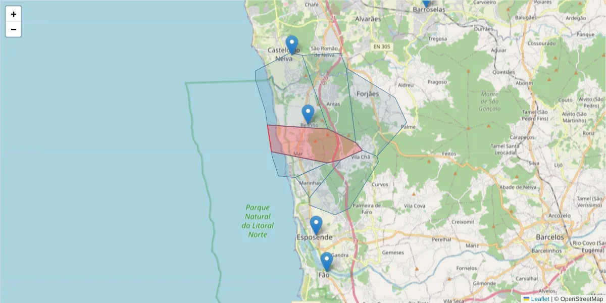 Mapa detalhado do código postal 4740-512 com limites, códigos postais vizinhos e agências dos correios
