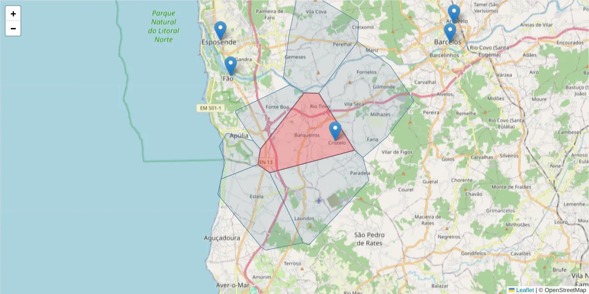 Mapa detalhado do código postal 4740-684 BARQUEIROS - BARCELOS com limites, códigos postais vizinhos e agências dos correios