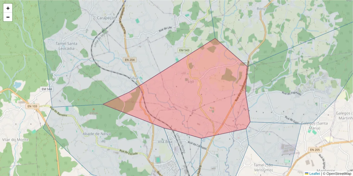 Mapa detalhado do código postal 4750-063 com limites, códigos postais vizinhos e agências dos correios