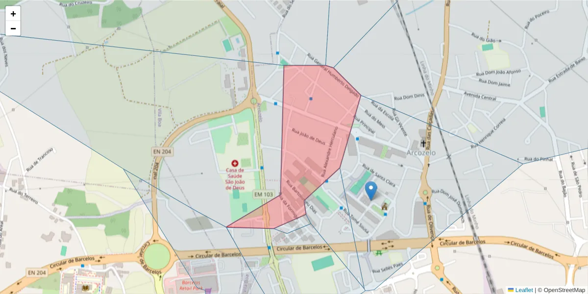 Mapa detalhado do código postal 4750-159 com limites, códigos postais vizinhos e agências dos correios