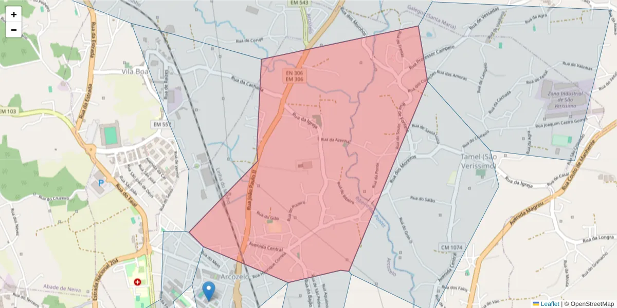 Mapa detalhado do código postal 4750-177 com limites, códigos postais vizinhos e agências dos correios