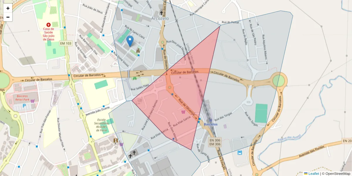 Mapa detalhado do código postal 4750-191 com limites, códigos postais vizinhos e agências dos correios