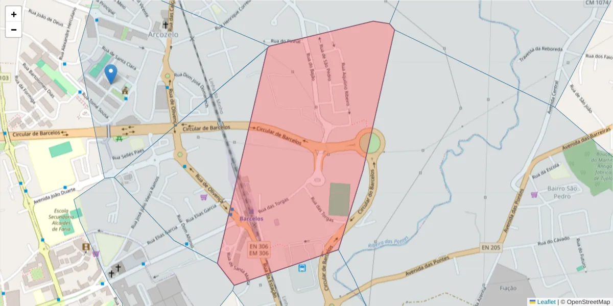 Mapa detalhado do código postal 4750-218 com limites, códigos postais vizinhos e agências dos correios