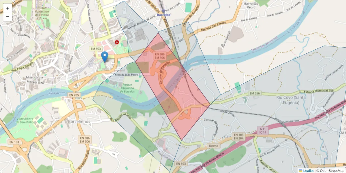 Mapa detalhado do código postal 4750-219 com limites, códigos postais vizinhos e agências dos correios