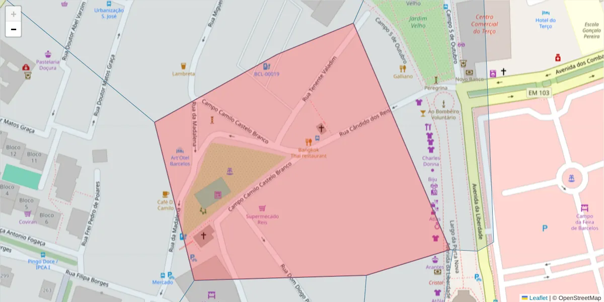 Mapa detalhado do código postal 4750-277 com limites, códigos postais vizinhos e agências dos correios