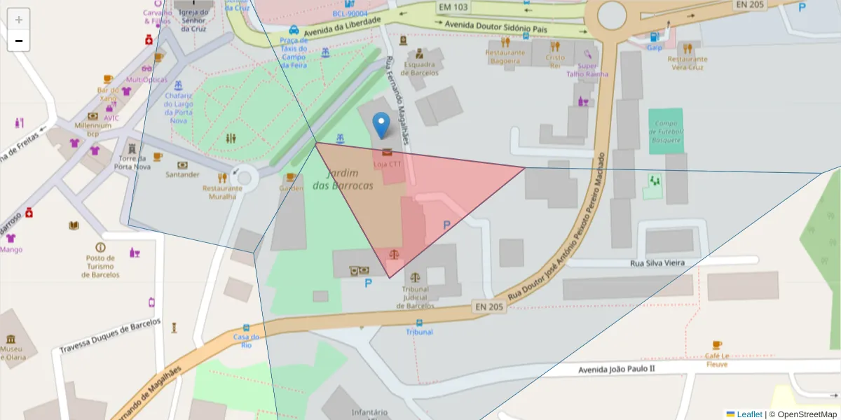 Mapa detalhado do código postal 4750-290 com limites, códigos postais vizinhos e agências dos correios