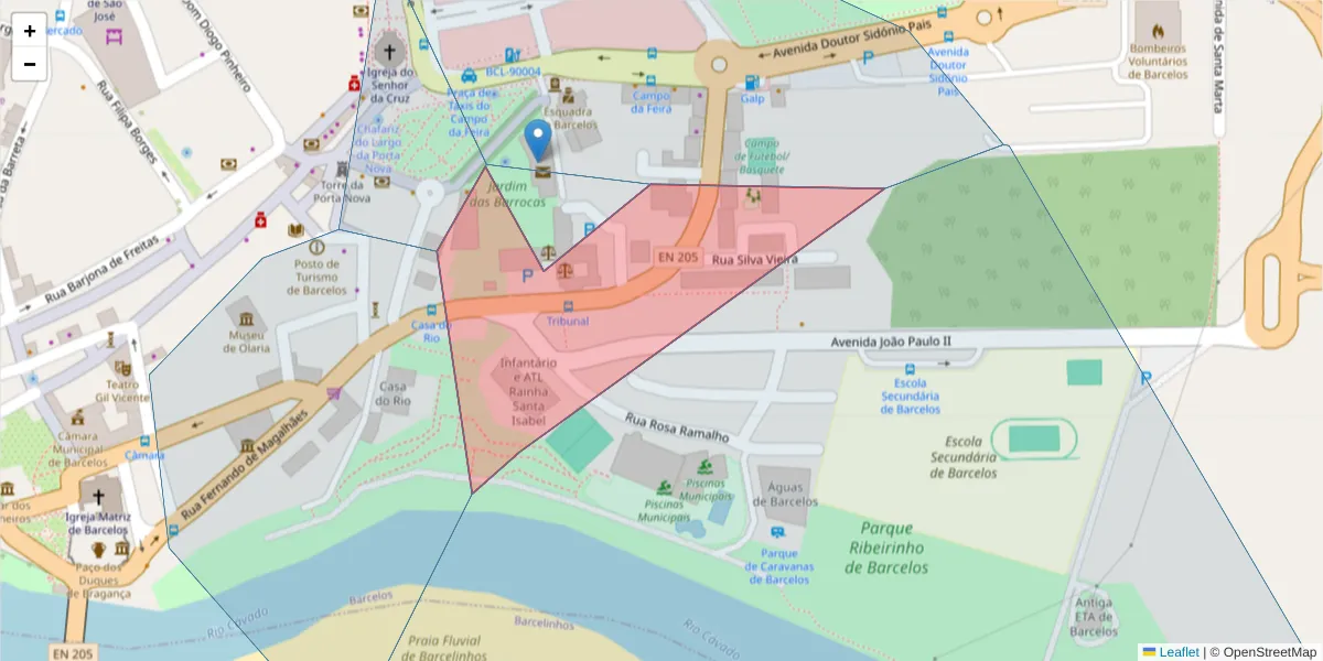 Mapa detalhado do código postal 4750-297 com limites, códigos postais vizinhos e agências dos correios