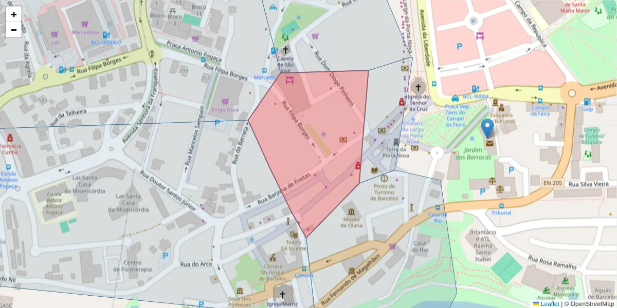 Mapa detalhado do código postal 4750-328 com limites, códigos postais vizinhos e agências dos correios
