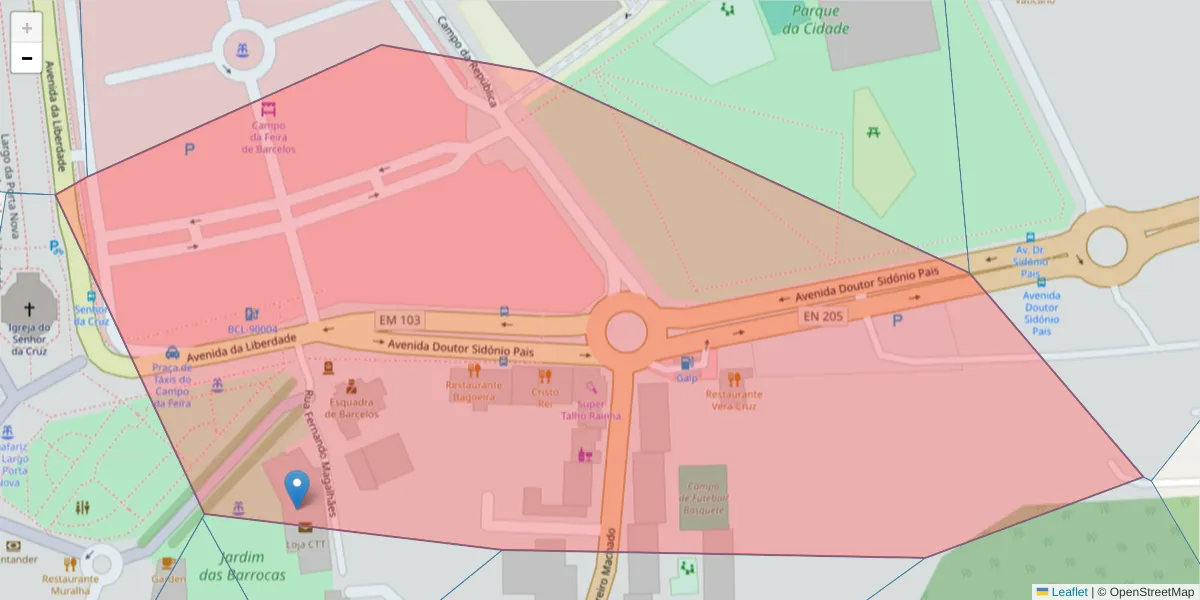 Mapa detalhado do código postal 4750-333 com limites, códigos postais vizinhos e agências dos correios
