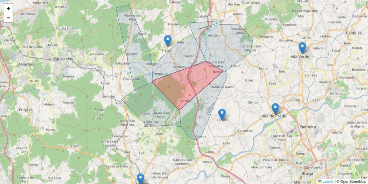 Mapa detalhado do código postal 4750-806 com limites, códigos postais vizinhos e agências dos correios