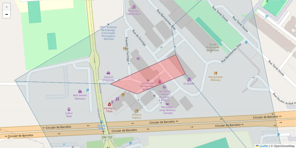 Mapa detalhado do código postal 4754-909 com limites, códigos postais vizinhos e agências dos correios