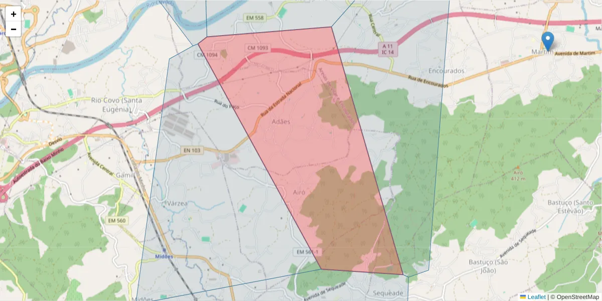 Mapa detalhado do código postal 4755-005 com limites, códigos postais vizinhos e agências dos correios
