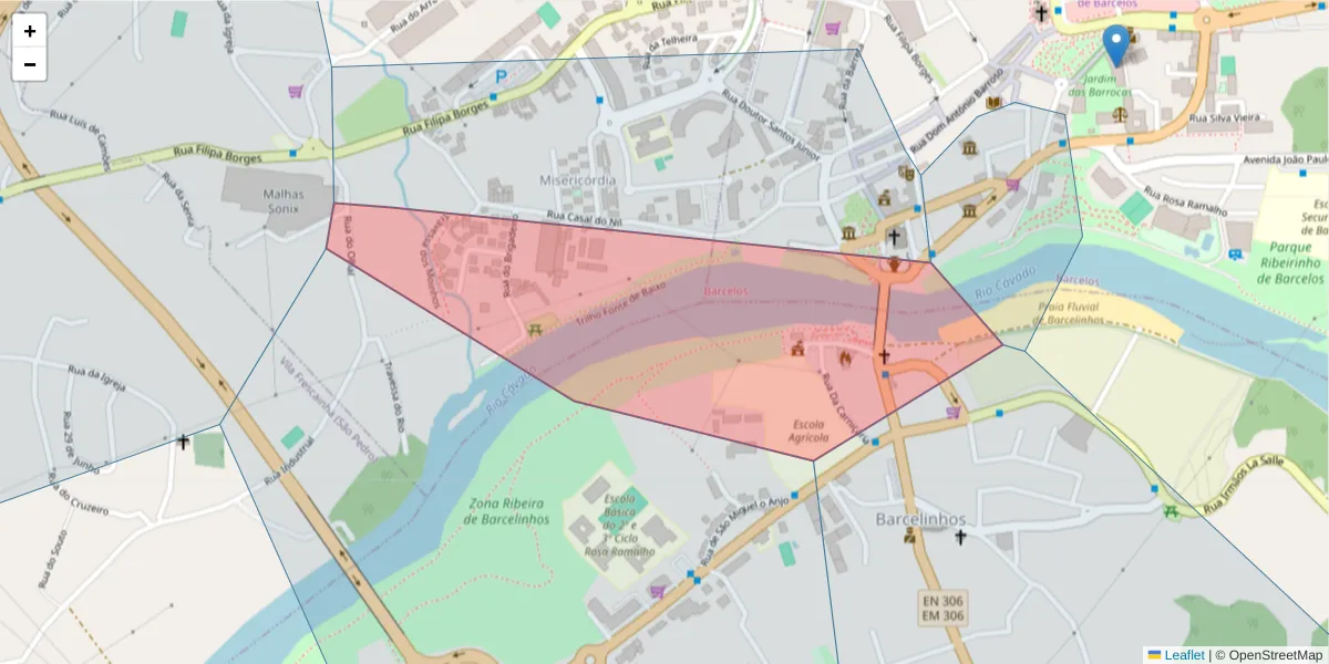 Mapa detalhado do código postal 4755-060 com limites, códigos postais vizinhos e agências dos correios