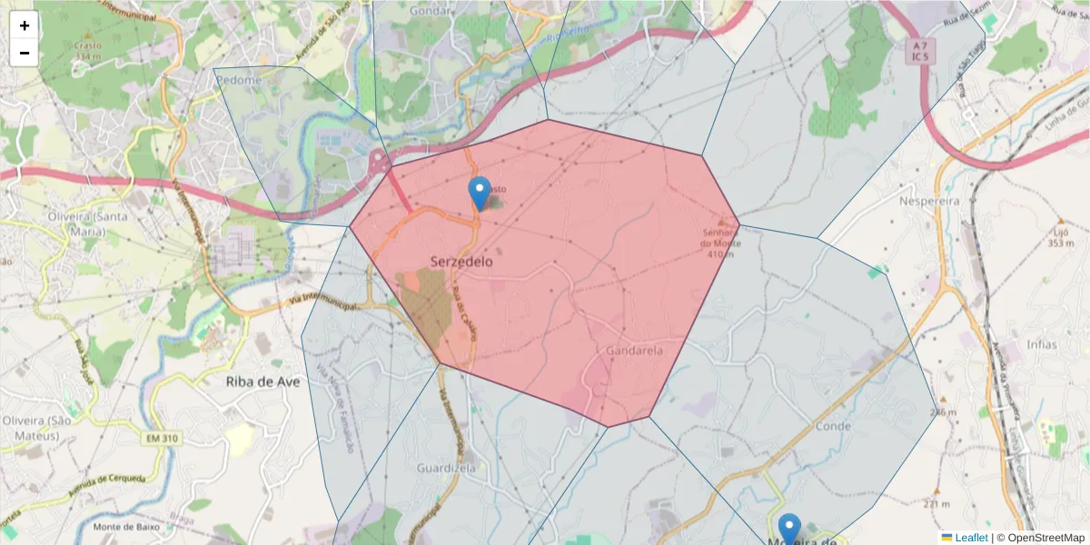 Mapa detalhado do código postal 4756-546 com limites, códigos postais vizinhos e agências dos correios