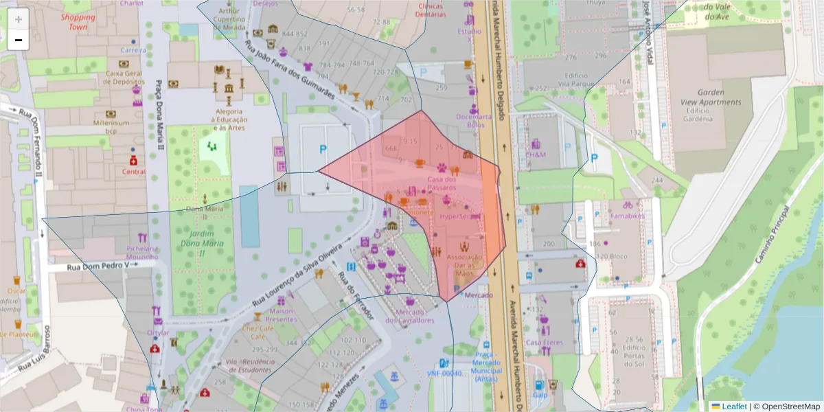 Mapa detalhado do código postal 4760-020 com limites, códigos postais vizinhos e agências dos correios