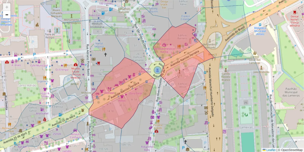 Mapa detalhado do código postal 4760-105 com limites, códigos postais vizinhos e agências dos correios