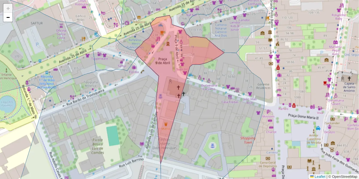 Mapa detalhado do código postal 4760-109 com limites, códigos postais vizinhos e agências dos correios