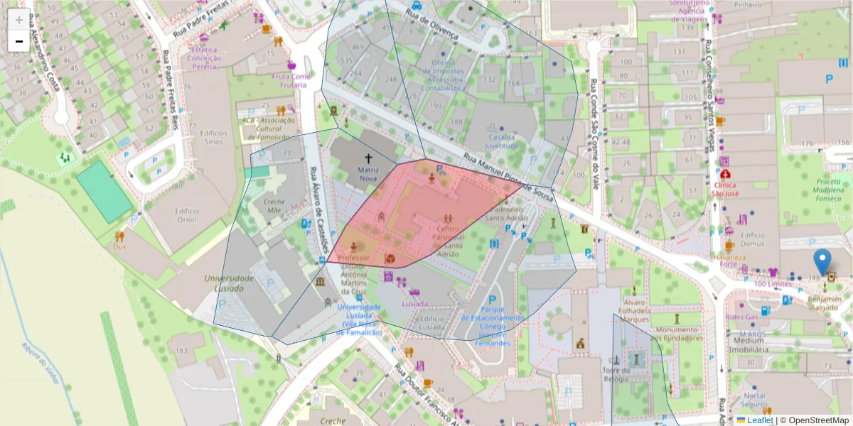 Mapa detalhado do código postal 4760-110 com limites, códigos postais vizinhos e agências dos correios