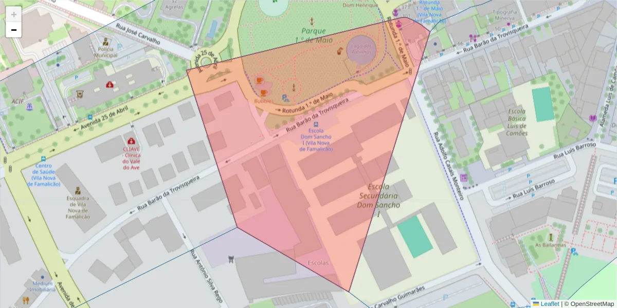 Mapa detalhado do código postal 4760-113 com limites, códigos postais vizinhos e agências dos correios