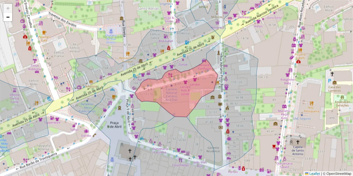 Mapa detalhado do código postal 4760-133 com limites, códigos postais vizinhos e agências dos correios