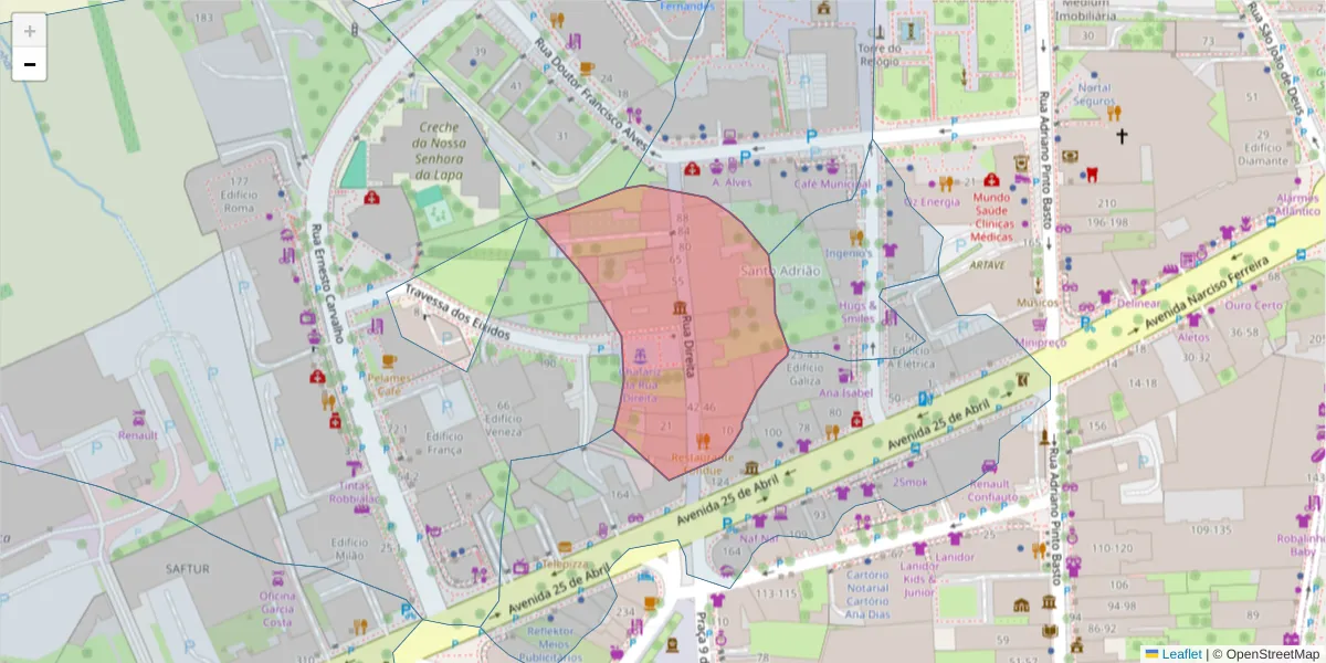 Mapa detalhado do código postal 4760-134 com limites, códigos postais vizinhos e agências dos correios