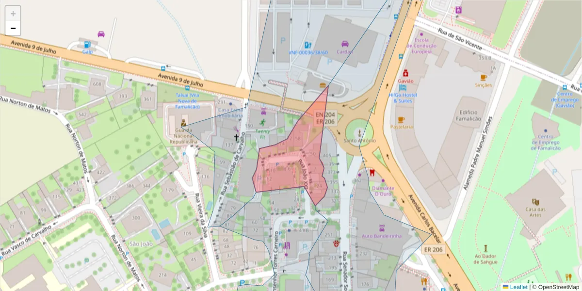 Mapa detalhado do código postal 4760-147 com limites, códigos postais vizinhos e agências dos correios