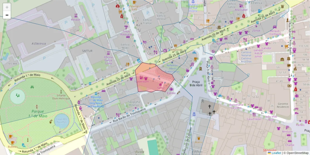 Mapa detalhado do código postal 4760-151 com limites, códigos postais vizinhos e agências dos correios