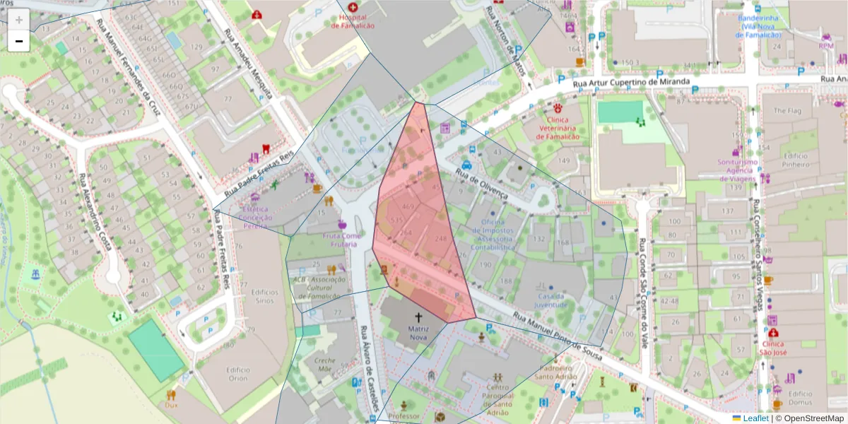 Mapa detalhado do código postal 4760-155 com limites, códigos postais vizinhos e agências dos correios
