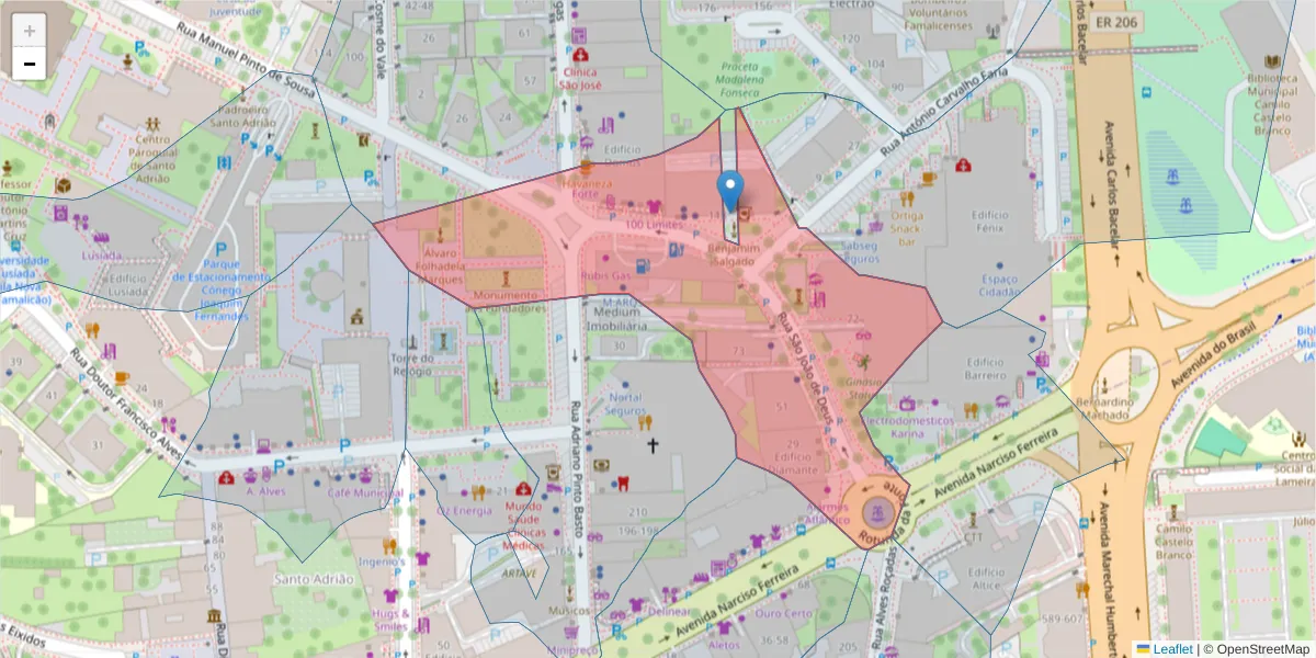 Mapa detalhado do código postal 4760-162 com limites, códigos postais vizinhos e agências dos correios