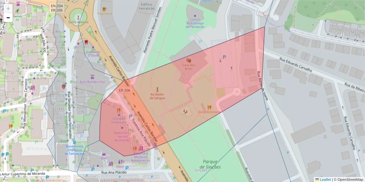 Mapa detalhado do código postal 4760-171 com limites, códigos postais vizinhos e agências dos correios