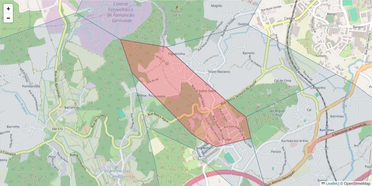 Mapa detalhado do código postal 4760-176 com limites, códigos postais vizinhos e agências dos correios