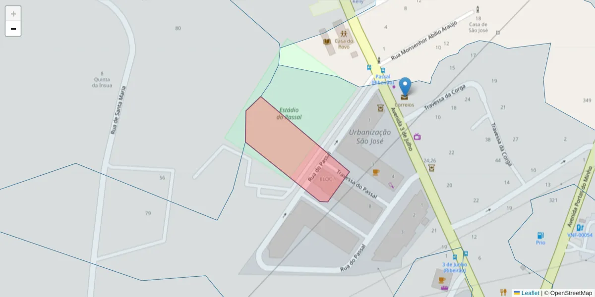 Mapa detalhado do código postal 4760-268 com limites, códigos postais vizinhos e agências dos correios