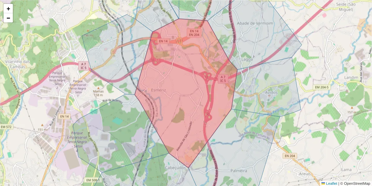 Mapa detalhado do código postal 4760-480 com limites, códigos postais vizinhos e agências dos correios