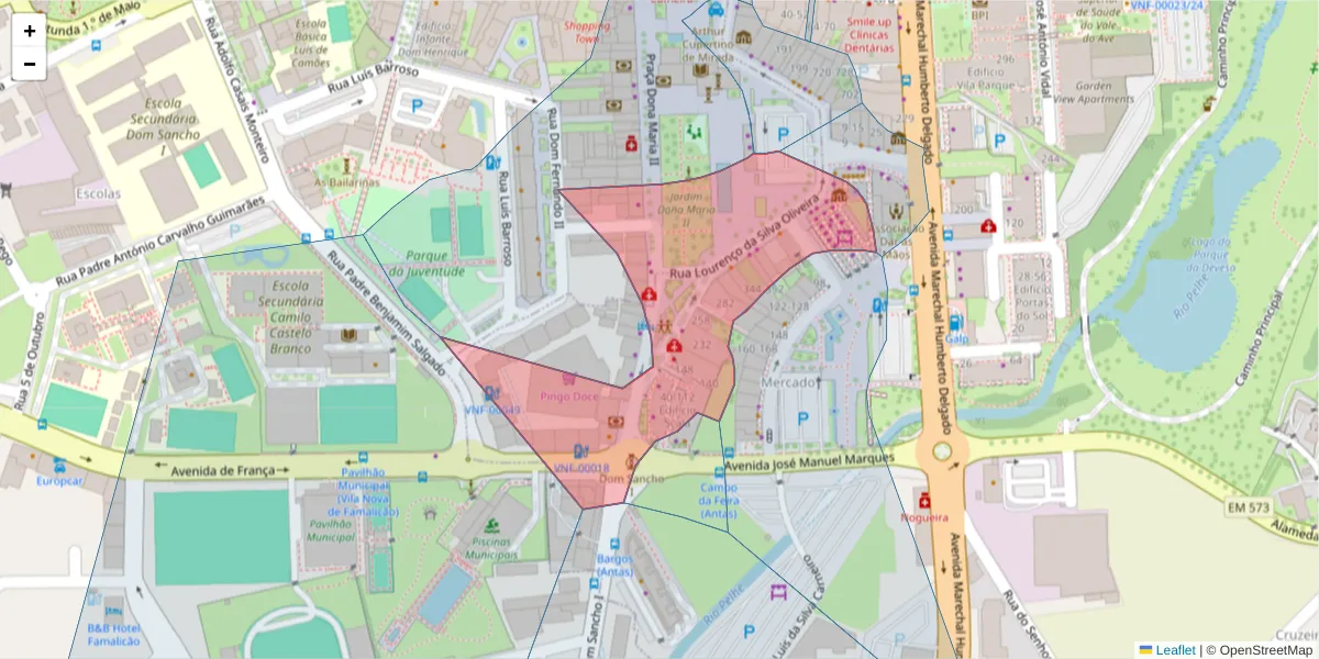 Mapa detalhado do código postal 4760-514 com limites, códigos postais vizinhos e agências dos correios