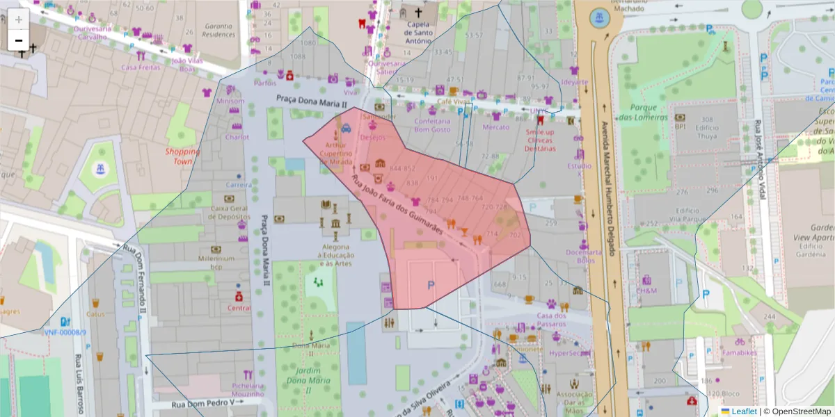 Mapa detalhado do código postal 4760-701 com limites, códigos postais vizinhos e agências dos correios