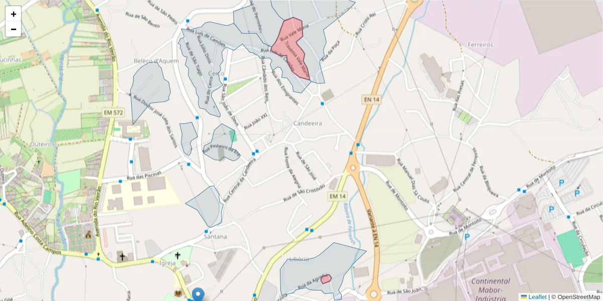 Mapa detalhado do código postal 4760-709 com limites, códigos postais vizinhos e agências dos correios