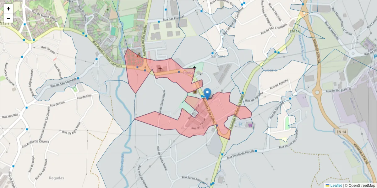 Mapa detalhado do código postal 4760-713 com limites, códigos postais vizinhos e agências dos correios