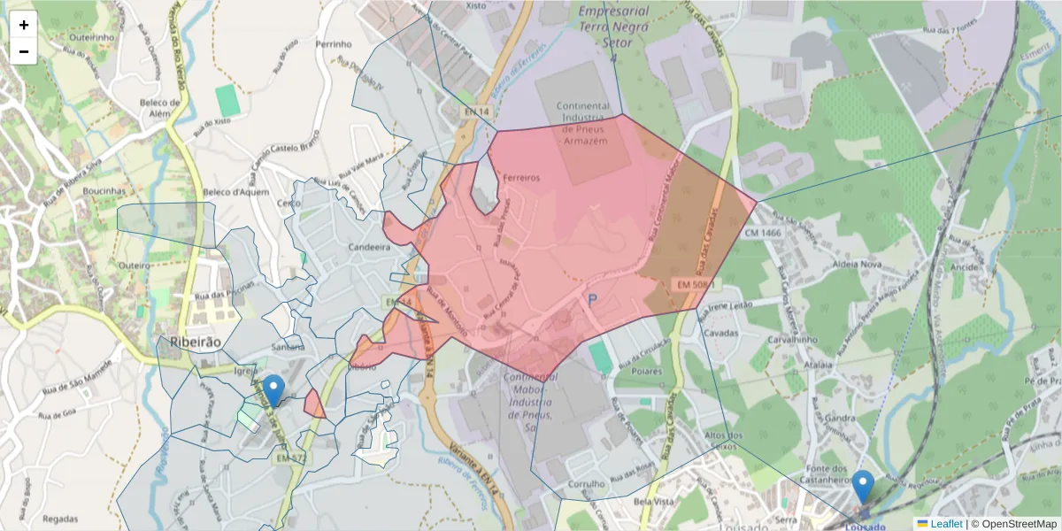 Mapa detalhado do código postal 4760-714 com limites, códigos postais vizinhos e agências dos correios