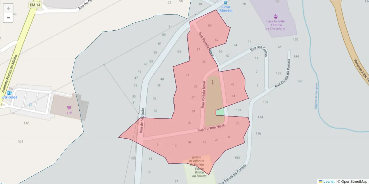 Mapa detalhado do código postal 4760-722 com limites, códigos postais vizinhos e agências dos correios