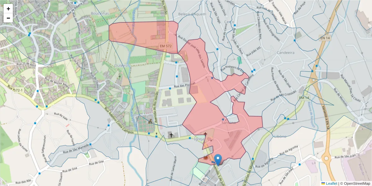 Mapa detalhado do código postal 4760-726 com limites, códigos postais vizinhos e agências dos correios