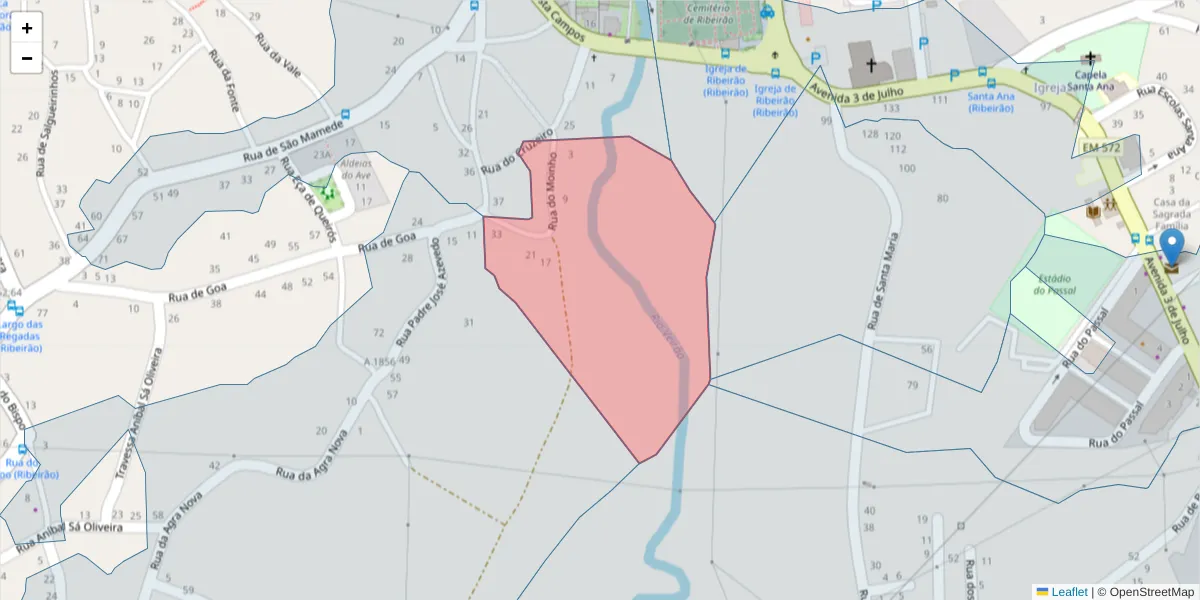 Mapa detalhado do código postal 4760-728 com limites, códigos postais vizinhos e agências dos correios