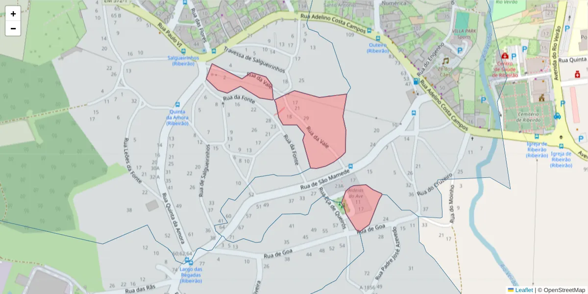 Mapa detalhado do código postal 4760-729 com limites, códigos postais vizinhos e agências dos correios