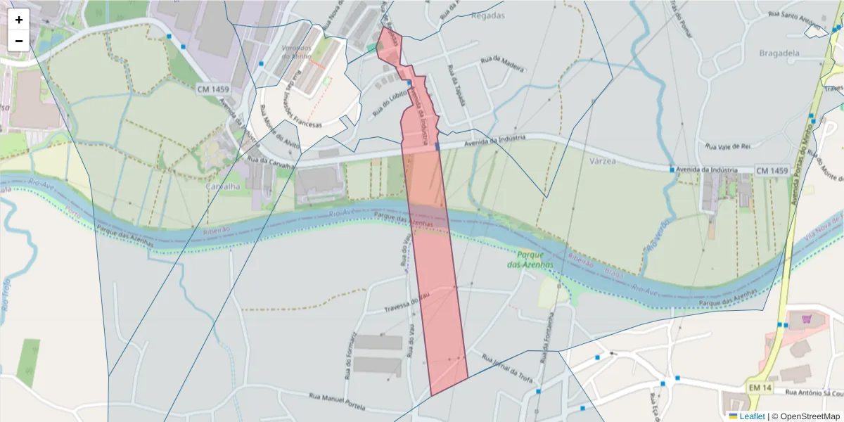 Mapa detalhado do código postal 4760-730 com limites, códigos postais vizinhos e agências dos correios