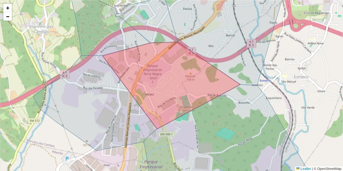 Mapa detalhado do código postal 4760-846 com limites, códigos postais vizinhos e agências dos correios
